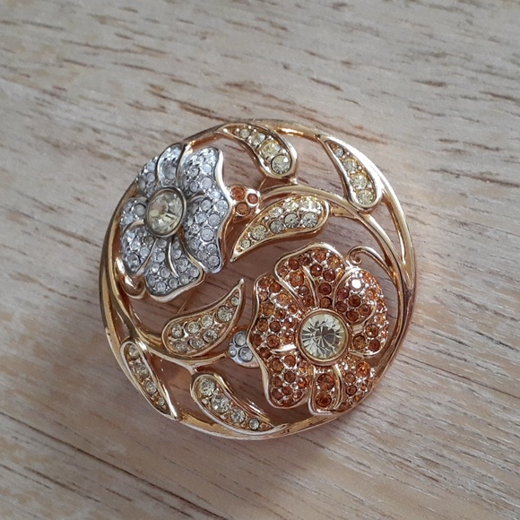 Authentic Swarovski Crystal Swan Stamped 2001 Flower Brooch E103 - Picture 5 of 17